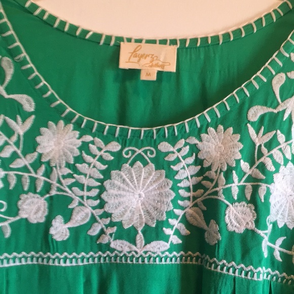 Elegant Green Floral Embroidered Blouse - Picture 3 of 3
